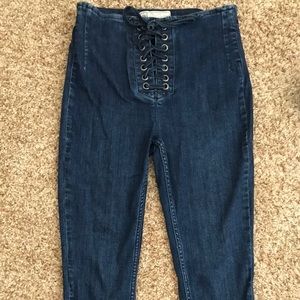 Free people lace up ankle skinny jeans